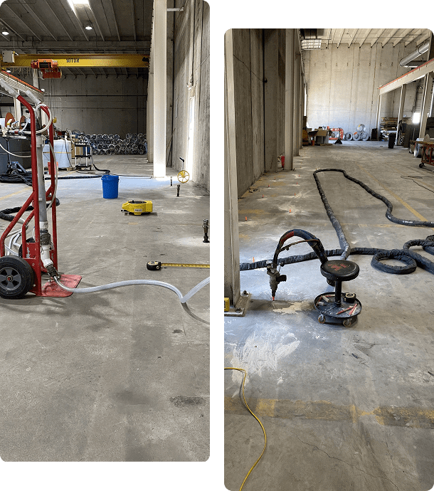 Concrete floor being polished in an industrial space.